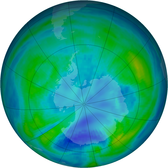 Antarctic ozone map for 11 April 1991